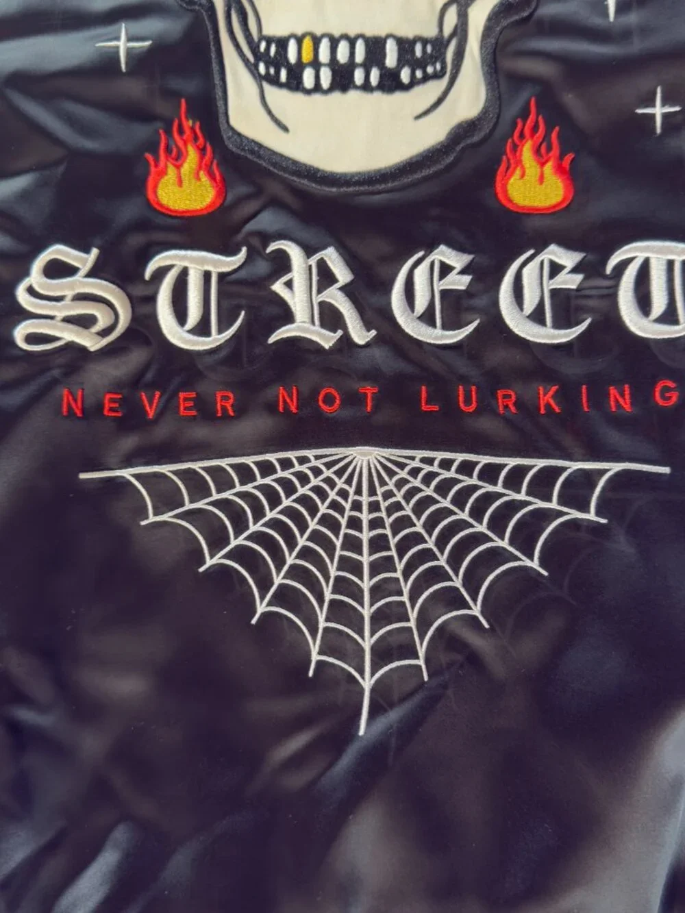 Creep Street Satin Bomber Jacket Size Large Black